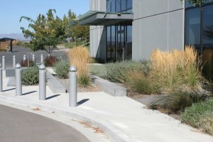 Concrete landscape walls integrated into planting beds